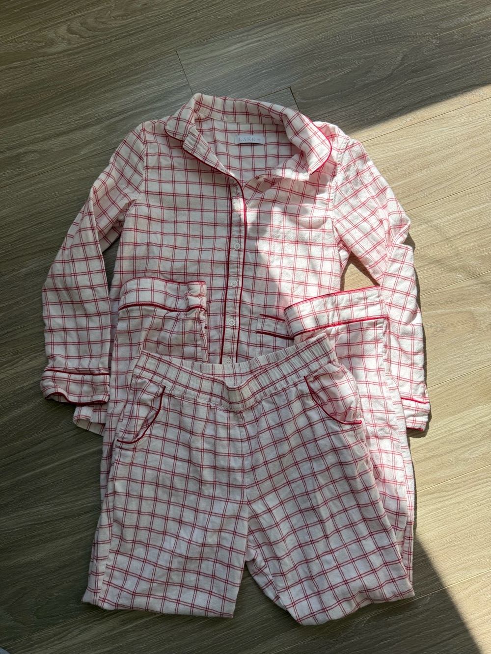 LAKE Women’s Long Sleeve Plaid Pajamas Set Red and White Sz XXS